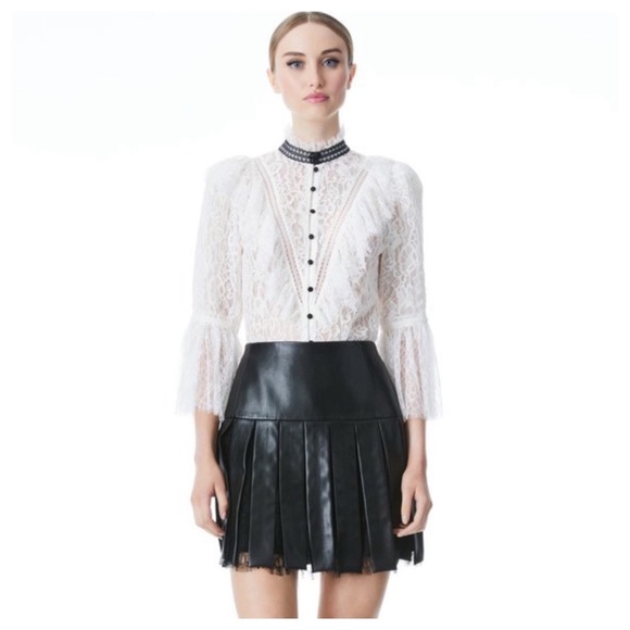 ALICE + OLIVIA Jessia Lace Button Front Blouse - Picture 7 of 13
